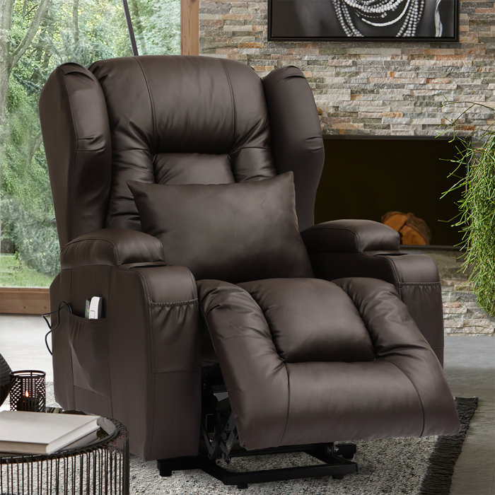 Latitude Run® Leather Power Lift Assist Standard Recliner with Massager